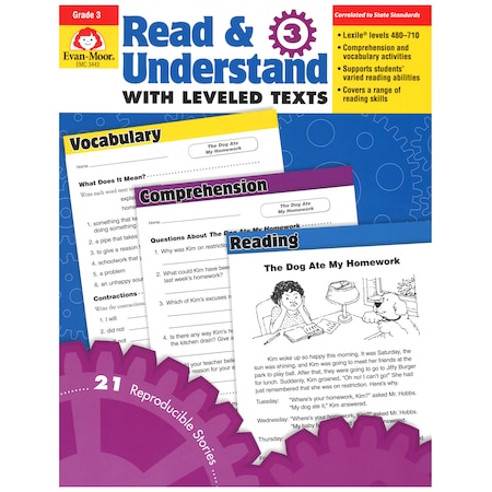 Evan-Moor Educational Publishers Read + Understand with Leveled Texts Book, Teachers Edition, Grade 3 3443